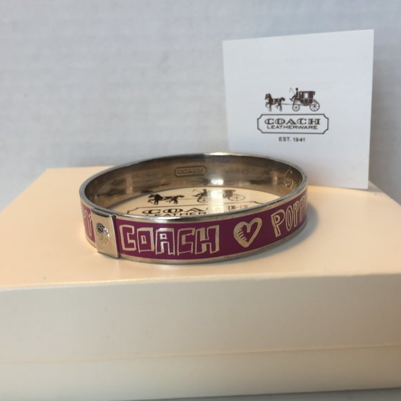 🐎🌸🖤COACH Silver/Pink Poppy Bangle🖤🌸🐎 - Picture 3 of 4